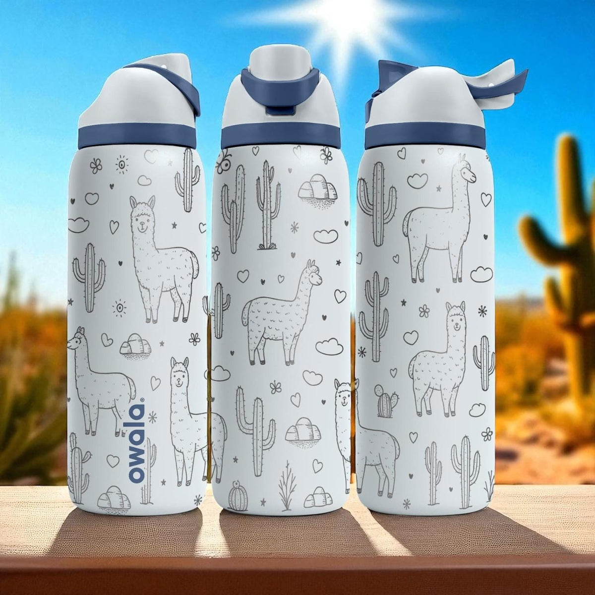 Engraved Llama Tumbler – Cute Desert Owala Bottle with Cactus and Llama Design – 16oz 24oz 32oz 40oz