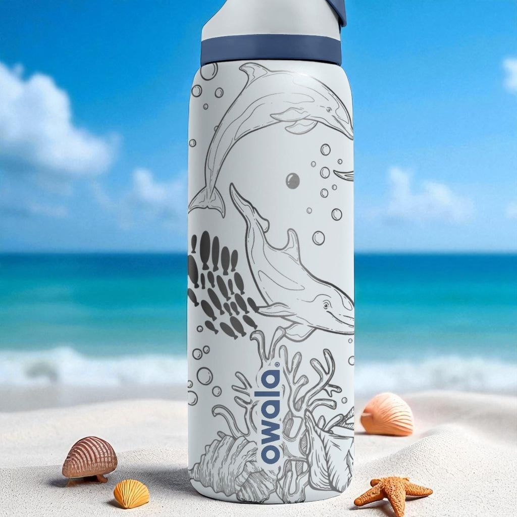 Ocean Dolphin Tumbler – 16oz 24oz 32oz 40oz Custom Engraved Owala FreeSip Bottle – Sea Life Gift for Beach Lovers