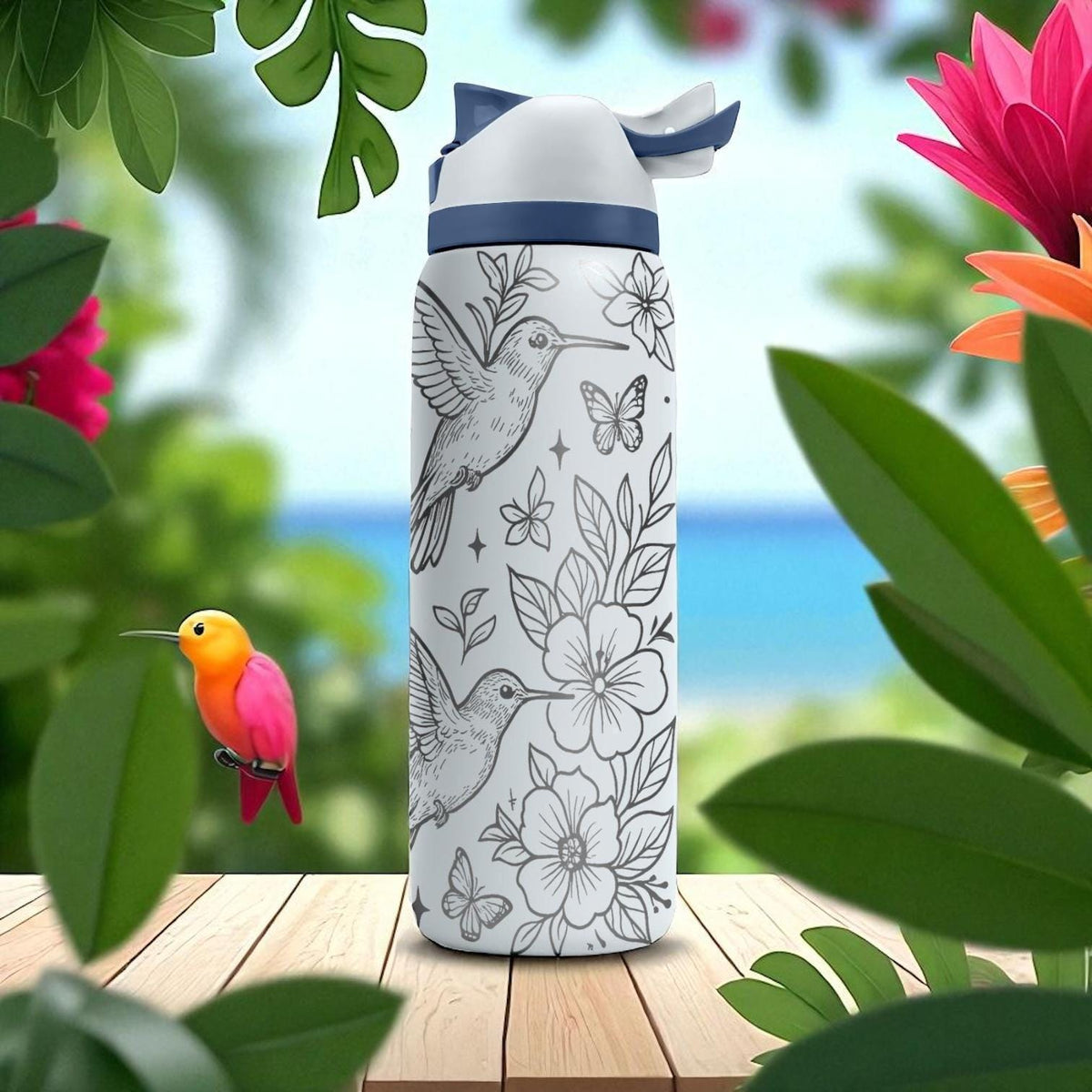 Engraved Hummingbird Owala Tumbler – Floral Water Bottle with Birds and Flowers – 16oz 24oz 32oz 40oz