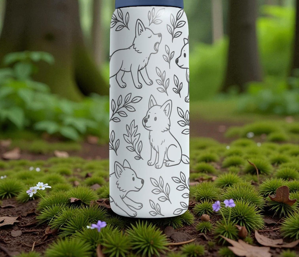 Engraved Baby Wolves Owala Bottle – Cute Woodland Wolf Pup Pattern – Stainless Steel Cup 16oz 24oz 32oz 40oz  ⸻