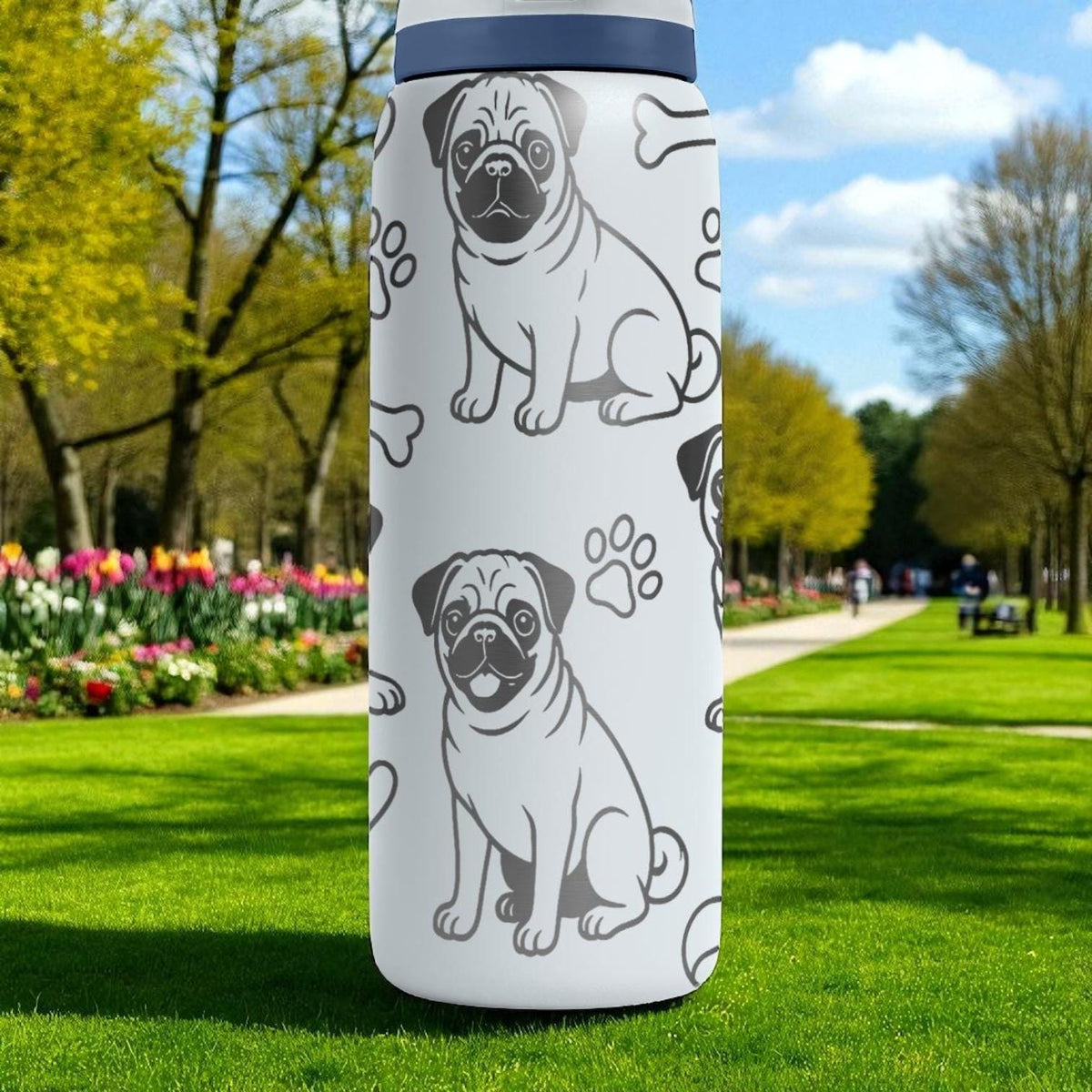 Pug Owala Bottle – 16oz 24oz 32oz 40oz – Cute Dog Lover Gift with Laser Engraved Pug Design – Funny Pet Water Cup