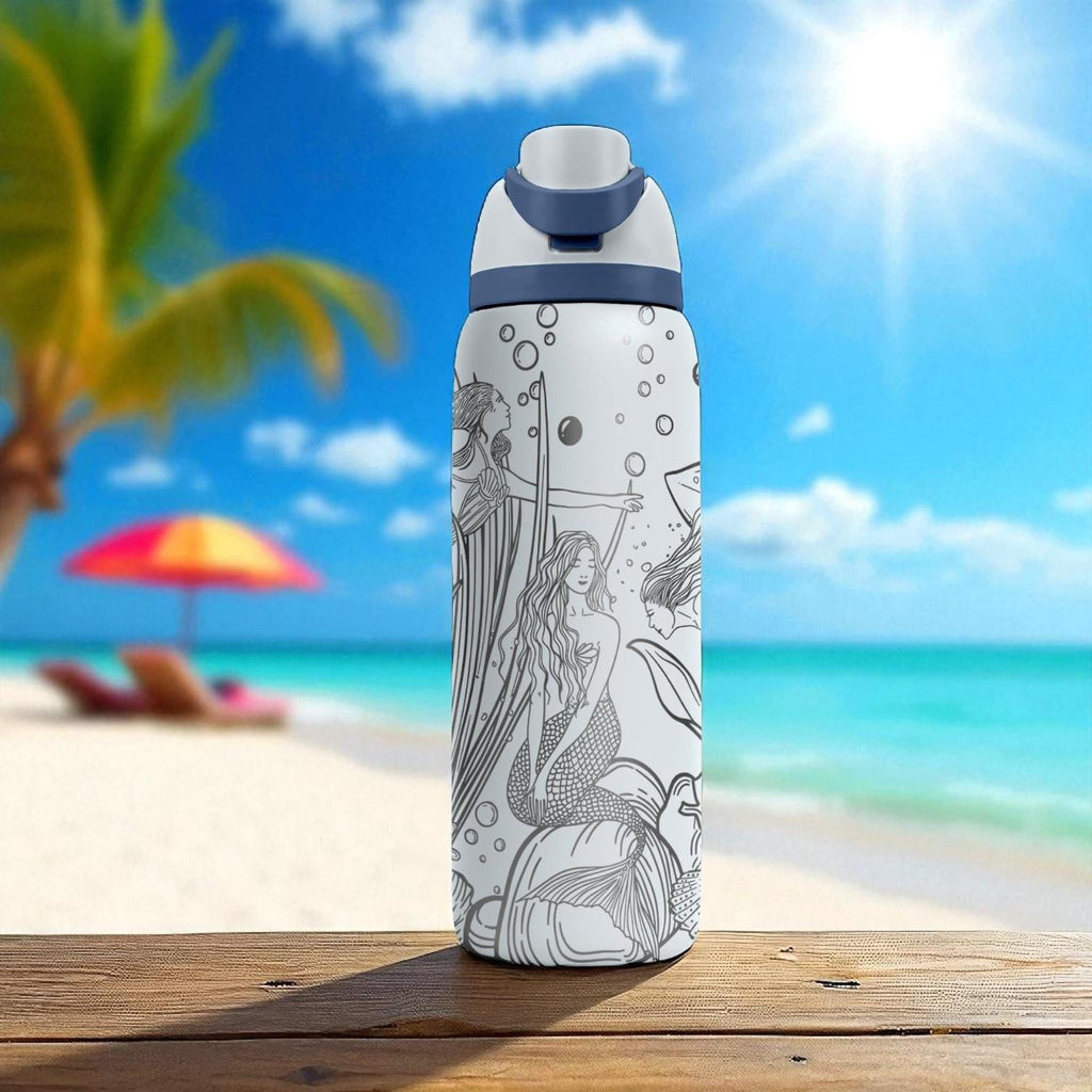 Mermaid Owala Bottle – 16oz 24oz 32oz 40oz Laser Engraved Ocean Theme Tumbler – Beach Gift for Her – Fantasy Sea Cup