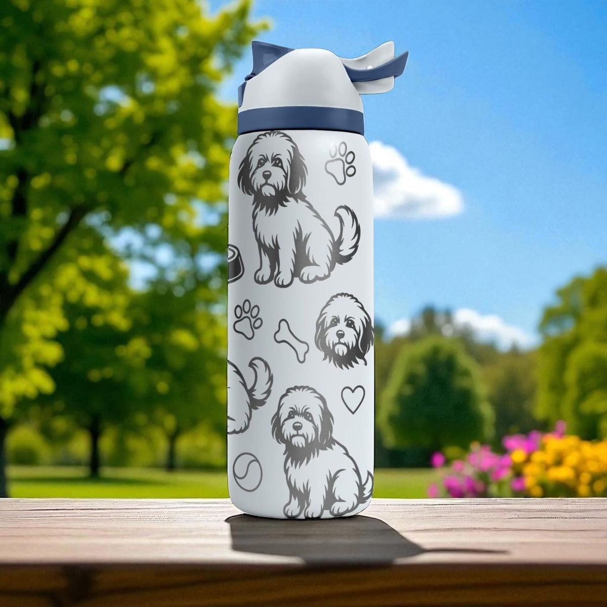 Havanese Dog Engraved Owala Bottle – Cute Fluffy Dog Gift for Pet Lovers – 16oz 24oz 32oz 40oz Personalized Water Bottle