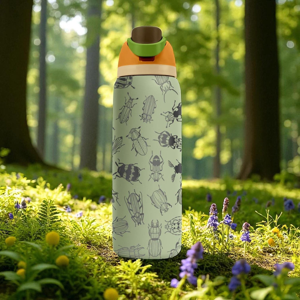 Bug Pattern Owala Bottle – 16oz 24oz 32oz 40oz Engraved Insect Design – Beetle Nature Kids Gift – Forest Adventure Water Bottle