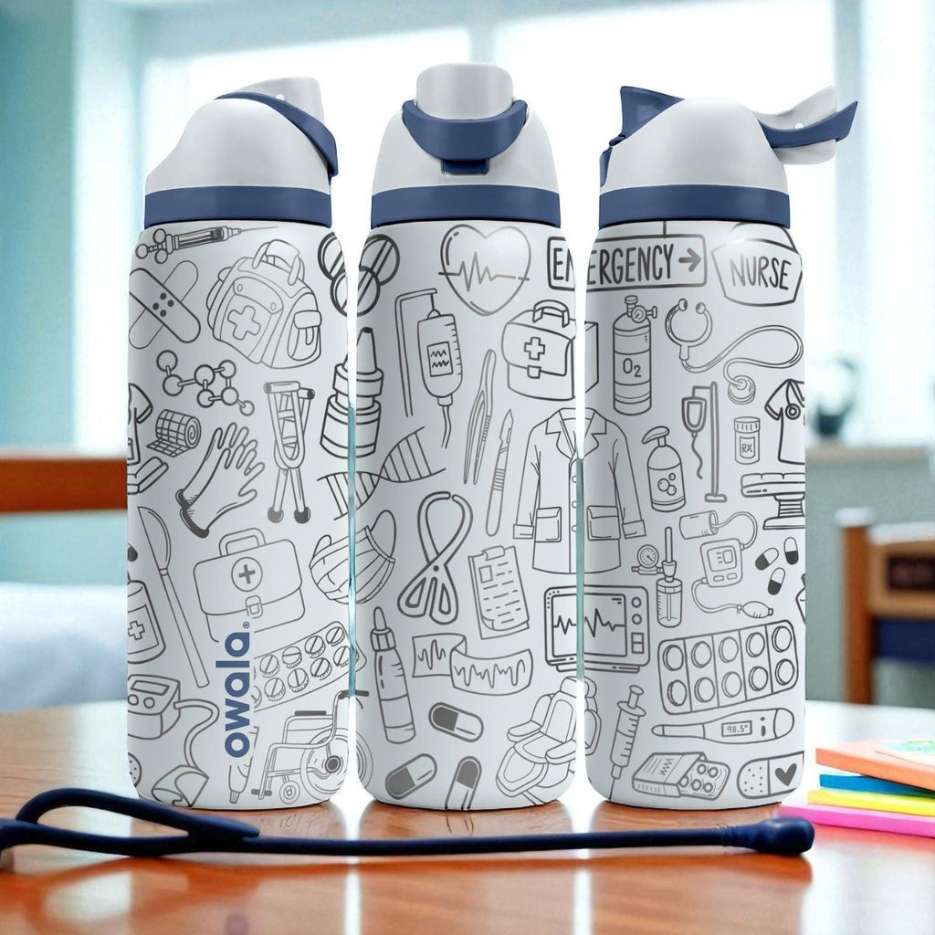 Medical Engraved Owala Bottle – 16oz 24oz 32oz 40oz Doctor Nurse EMT Gift – ER Hospital Theme Tumbler for Healthcare Workers