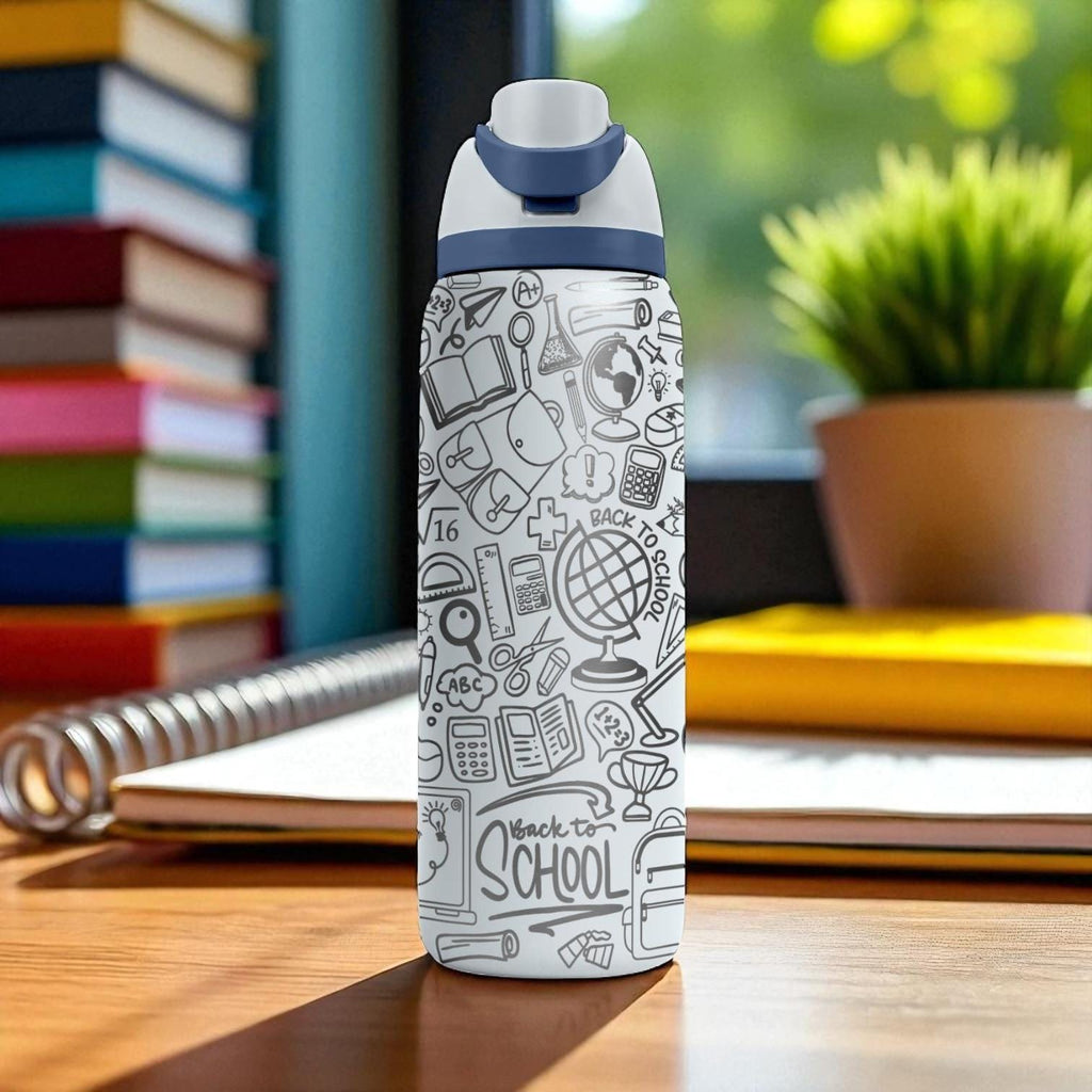 Back to School Owala Engraved Water Bottle – 16oz 24oz 32oz 40oz – Student Teacher Gift, Classroom Doodle Tumbler