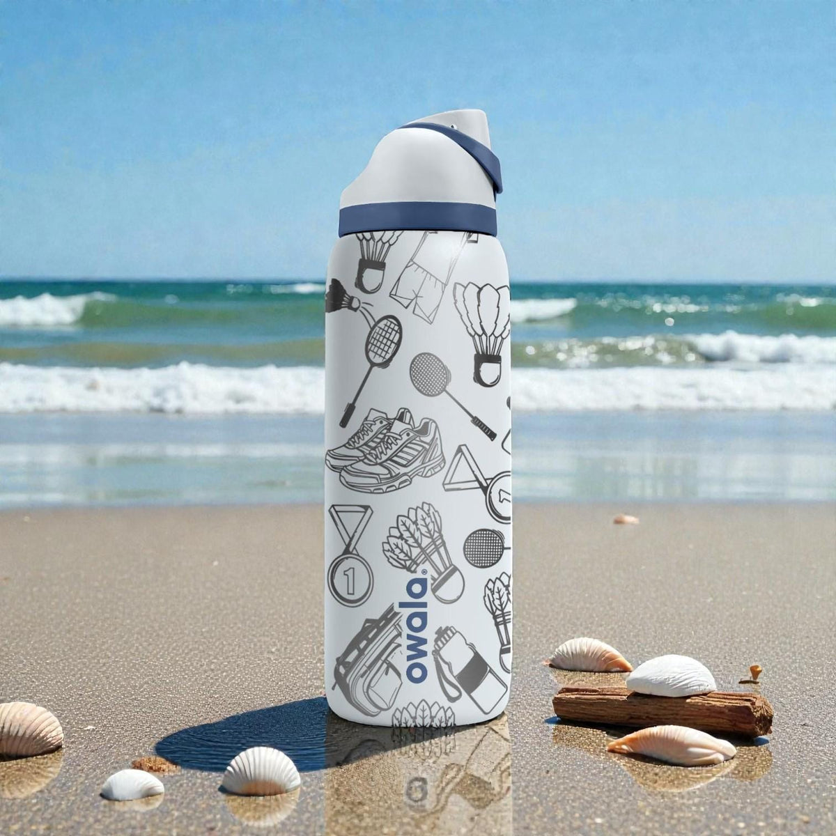 Badminton Engraved Owala Bottle – Shuttlecock Racket Sports Pattern – Athlete Stainless Steel Cup 16oz 24oz 32oz 40oz  ⸻