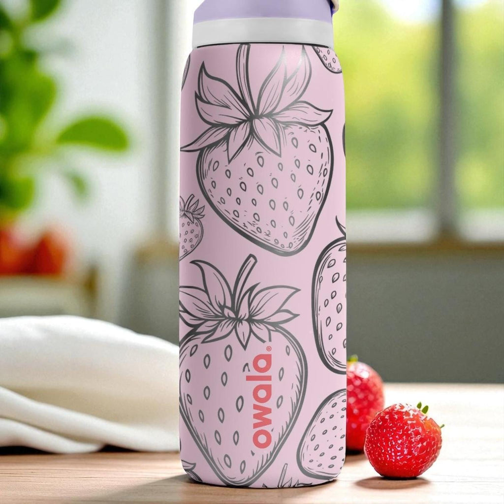 Big Strawberry Engraved Owala Tumbler – 16oz 24oz 32oz 40oz Cute Pink Fruit FreeSip Cup – Gift for Her or Teen