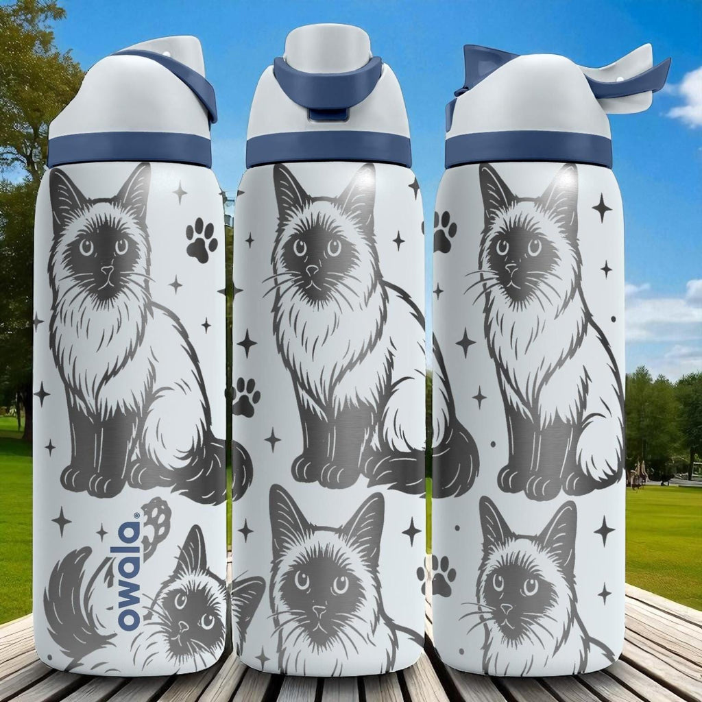 Sacred Birman Cat Engraved Owala Bottle – 16oz 24oz 32oz 40oz White Tumbler for Cat Lovers – Cute Pet Gift for Her
