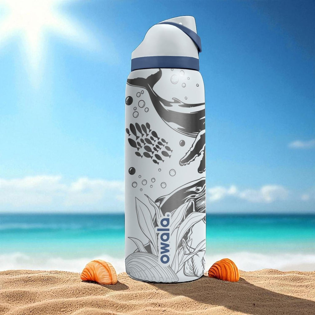Whale Ocean Engraved Tumbler – 16oz 24oz 32oz 40oz Custom Owala FreeSip Bottle – Sea Life Gift for Marine Nature Lovers
