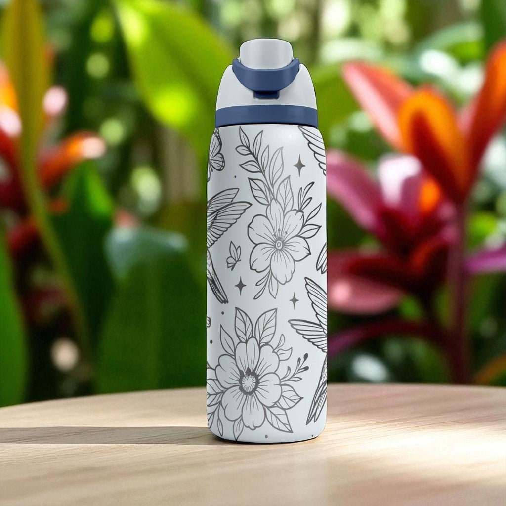 Engraved Hummingbird Owala Tumbler – Floral Water Bottle with Birds and Flowers – 16oz 24oz 32oz 40oz