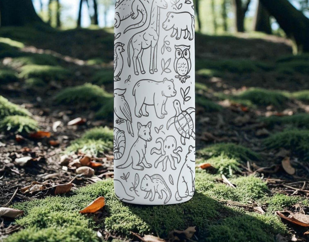 Wildlife Engraved Owala Bottle – Forest Animal Wrap Design – Stainless Steel Cup 16oz 24oz 32oz 40oz