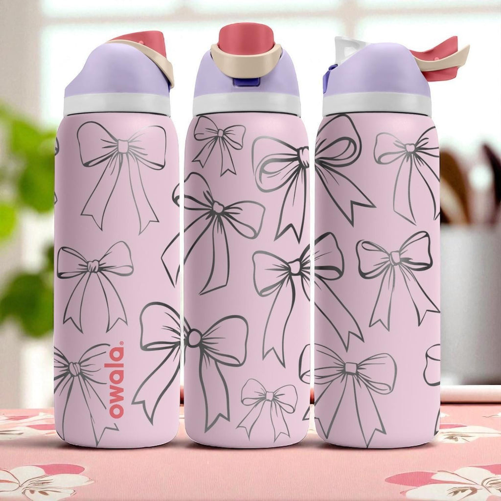 Pink Bow Engraved Owala Tumbler – 16oz 24oz 32oz 40oz Coquette FreeSip Cup – Bows & Ribbons Aesthetic Gift