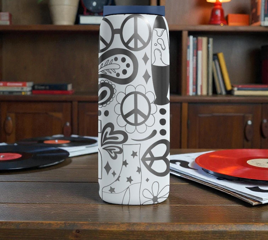 Groovy Peace Sign Engraved Owala Bottle – Retro Flowers & Hippie Vibes – Boho Engraved Stainless Cup 16oz 24oz 32oz 40oz  ⸻