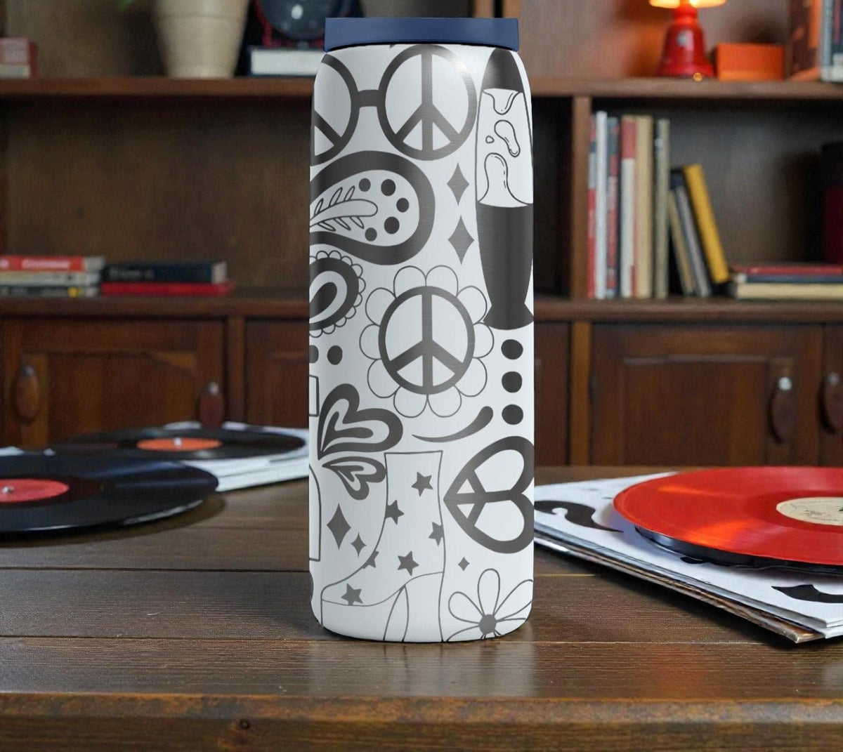 Groovy Peace Sign Engraved Owala Bottle – Retro Flowers & Hippie Vibes – Boho Engraved Stainless Cup 16oz 24oz 32oz 40oz  ⸻