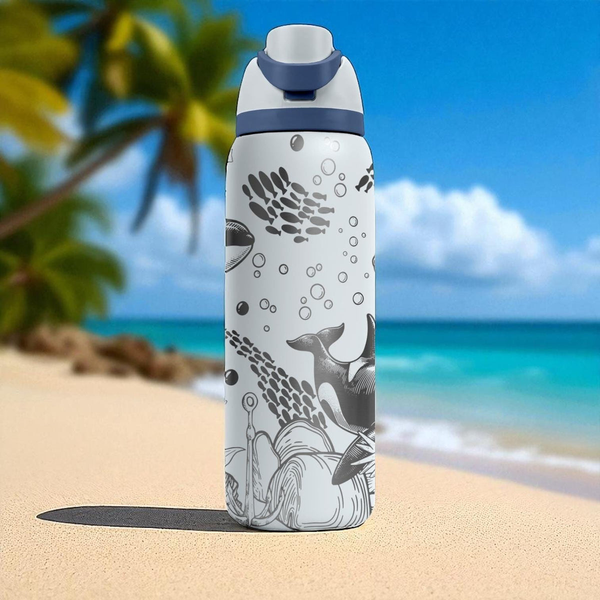 Orca Whale Tumbler – 16oz 24oz 32oz 40oz Custom Engraved Owala FreeSip Bottle – Sea Life Gift for Ocean Animal Lovers