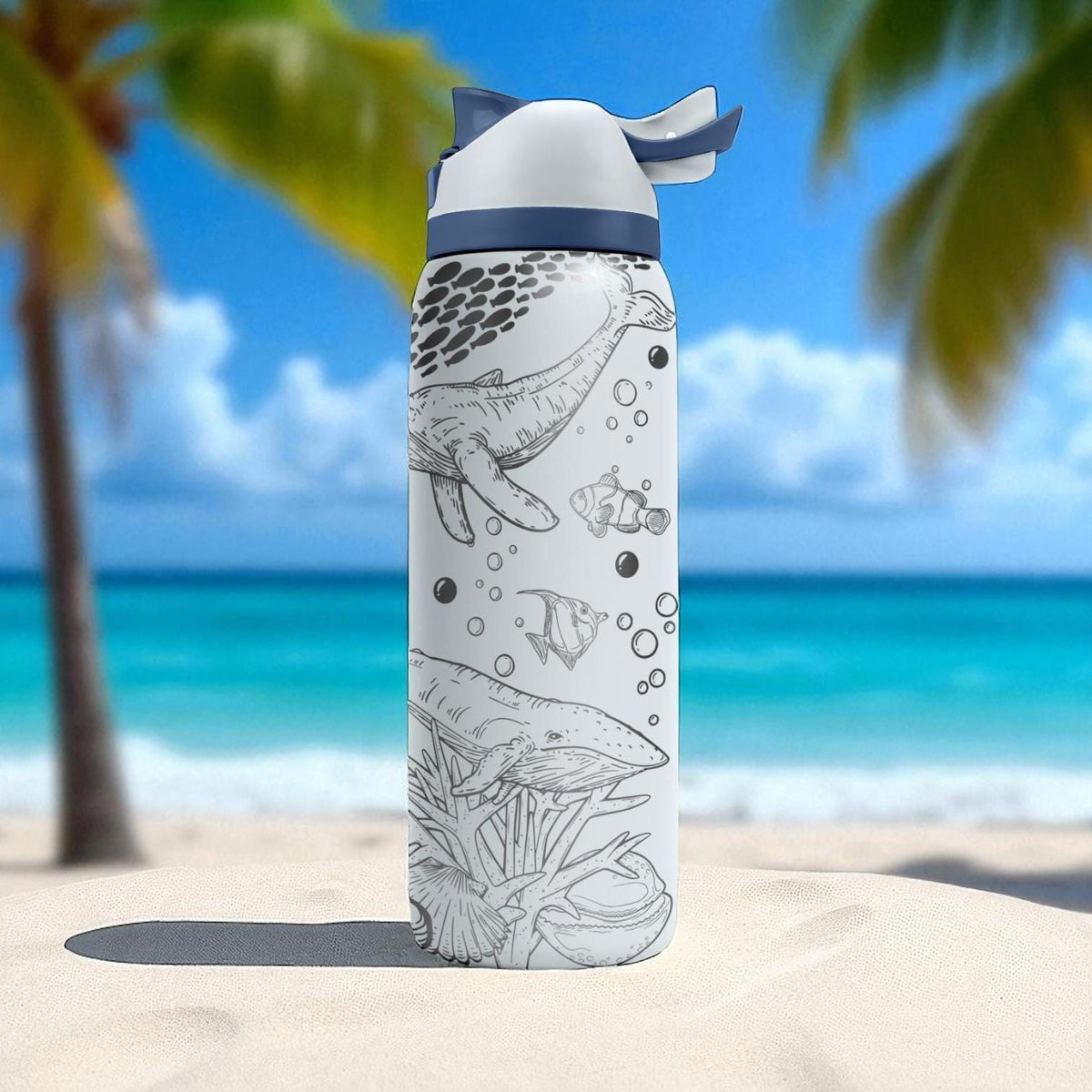 Whale Engraved Owala Tumbler – 16oz 24oz 32oz 40oz Ocean Cup with Whale and Sea Life Design – Beach Gift for Her or Him