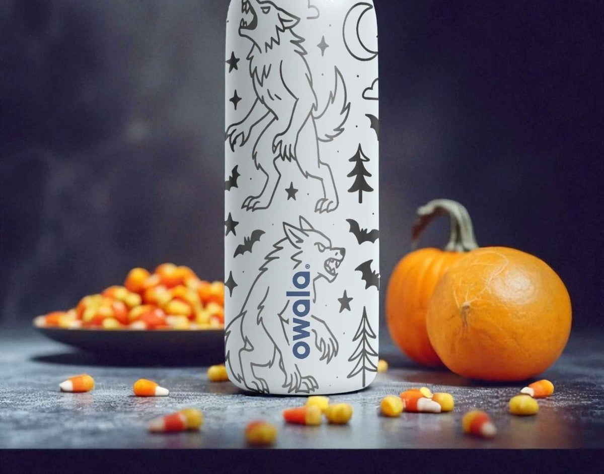 Werewolf Engraved Owala Bottle – Full Moon Forest Design – Halloween Edition Stainless Steel Cup 16oz 24oz 32oz 40oz