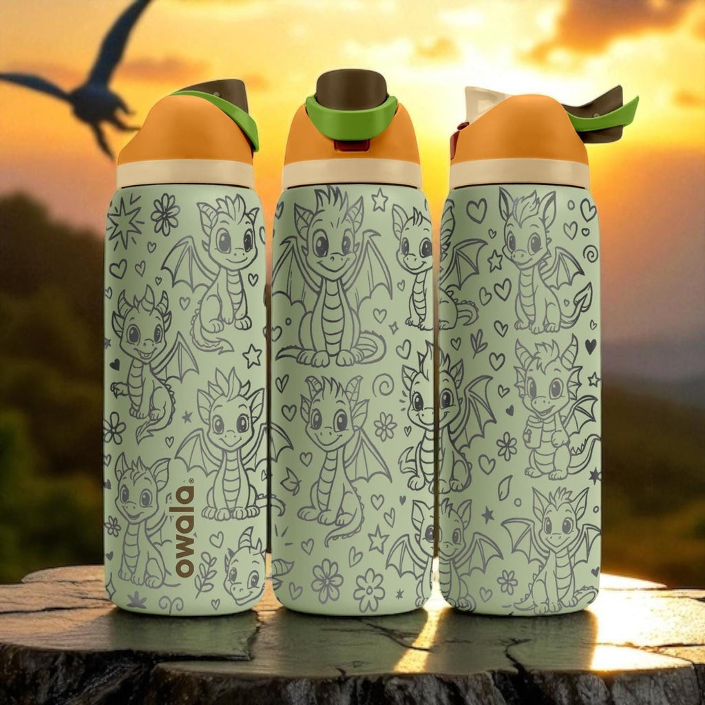 Owala Dragon Tumbler – 16oz 24oz 32oz 40oz – Cute Fantasy Cup for Kids – Engraved Baby Dragon Bottle – Magical Gift Idea