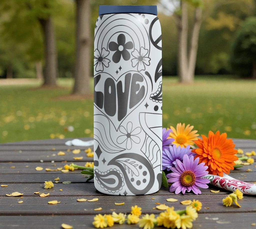 Groovy Peace Sign Engraved Owala Bottle – Retro Flowers & Hippie Vibes – Boho Engraved Stainless Cup 16oz 24oz 32oz 40oz  ⸻