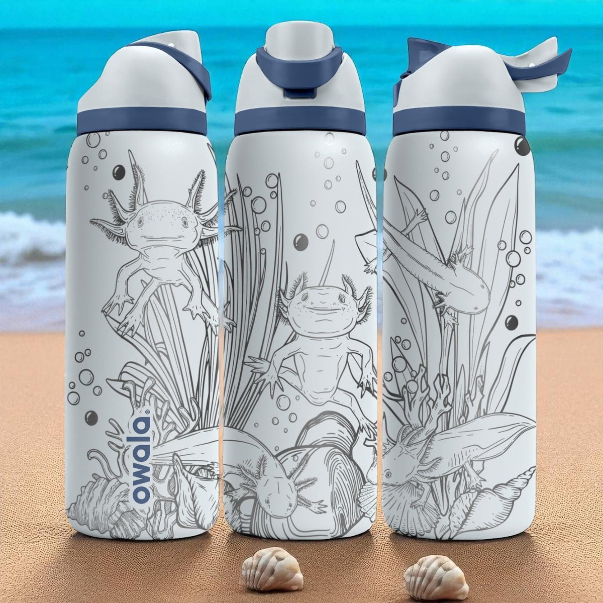 Axolotl Engraved Owala Tumbler – 16oz 24oz 32oz 40oz Ocean FreeSip Cup with Salamander Art – Cottagecore Gift
