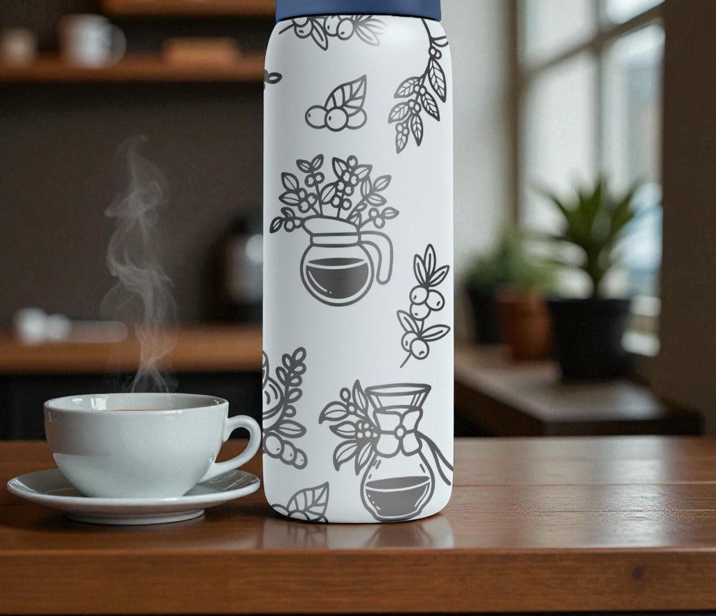 Coffee Lover Engraved Owala Bottle – Cute Coffee Beans & Café Pattern – Barista Gift Stainless Cup 16oz 24oz 32oz 40oz  ⸻