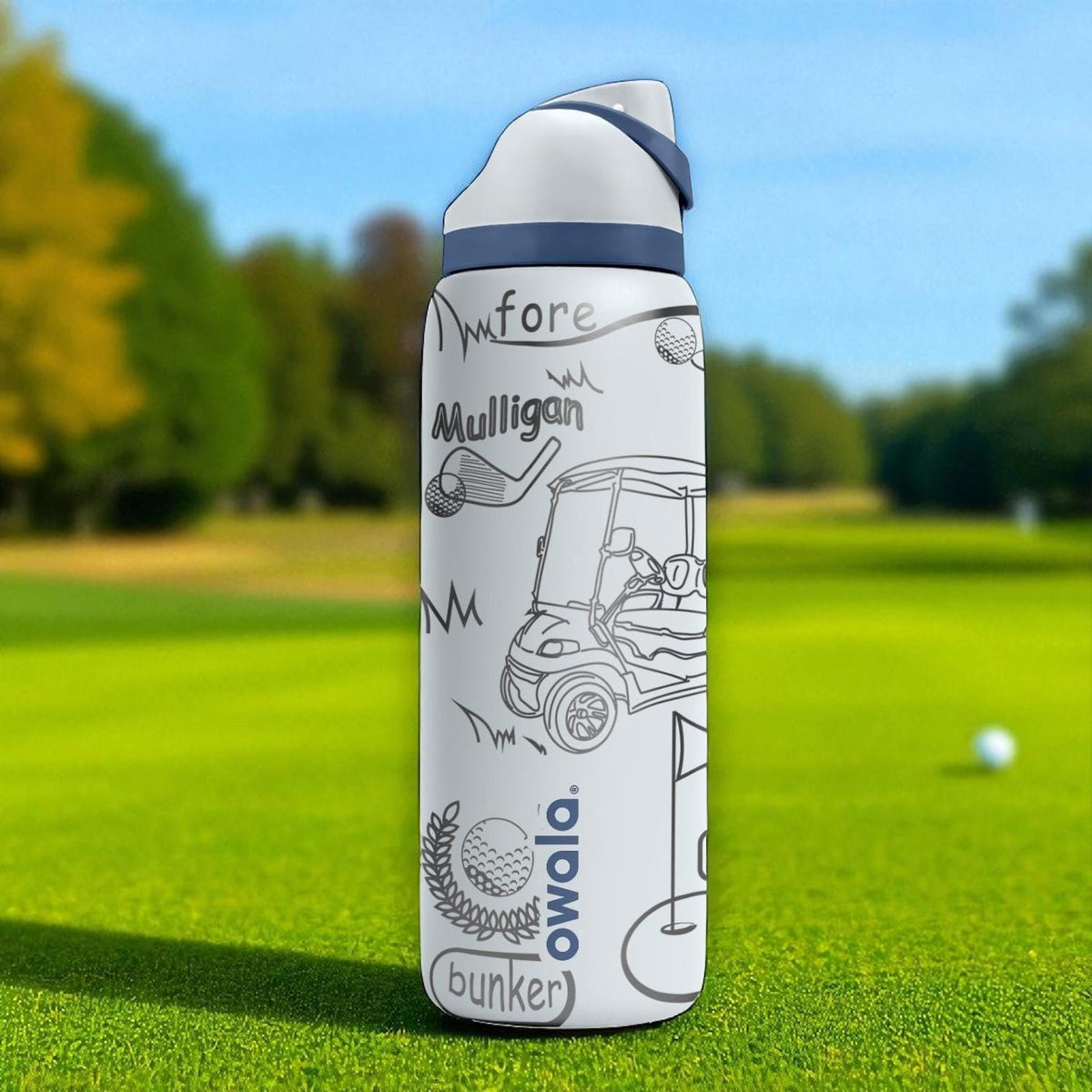 Engraved Golf Tumbler – Owala Bottle with Golf Cart and Clubs – Funny Golfer Gift – 16oz 24oz 32oz 40oz Water Bottle