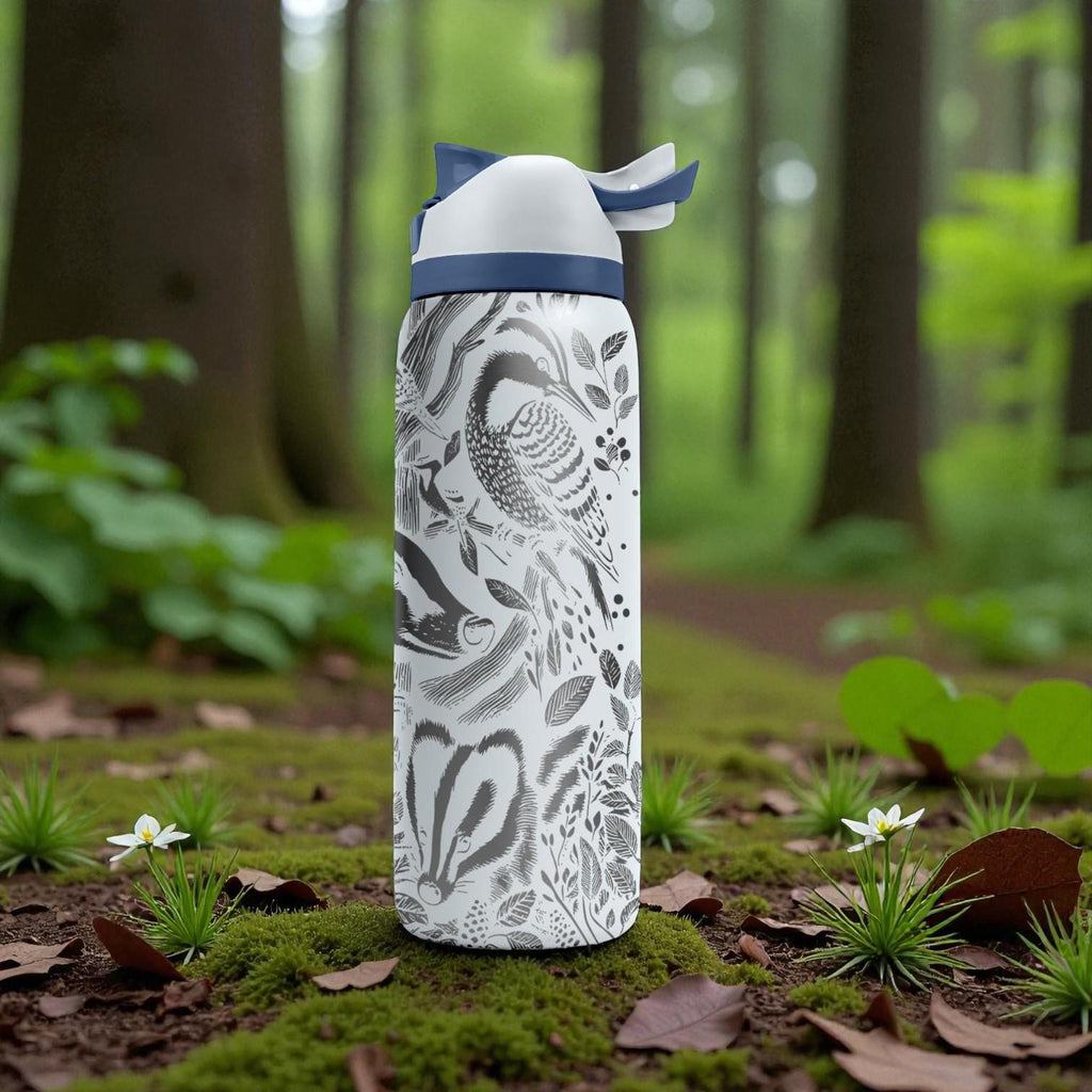 Woodland Animals Engraved Owala Bottle – Forest Rabbit, Badger & Bird Scene – Nature Lover Stainless Cup 16oz 24oz 32oz 40oz  ⸻
