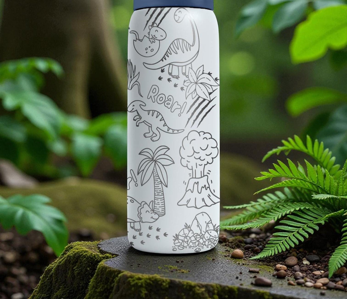 Dinosaur Engraved Owala Bottle – Cute Roaring Dino Pattern – Kids Prehistoric Gift Stainless Cup 16oz 24oz 32oz 40oz  ⸻