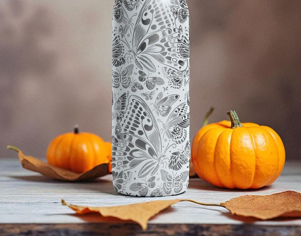 Butterfly Skull Engraved Owala Bottle – Gothic Floral Design – Stainless Steel Cup 16oz 24oz 32oz 40oz