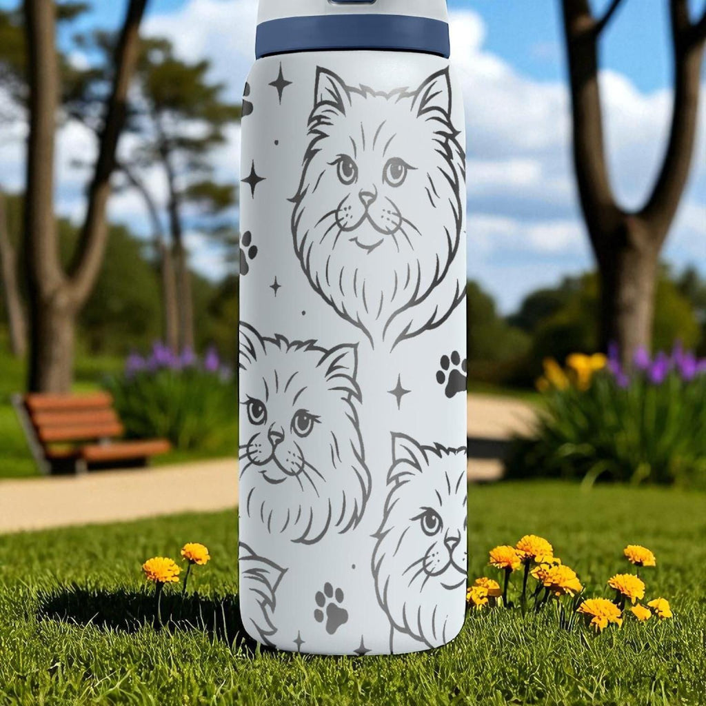 Persian Cat Engraved Owala Bottle – 16oz 24oz 32oz 40oz Water Bottle for Cat Lovers – Fluffy Long-Haired Kitty Gift Tumbler