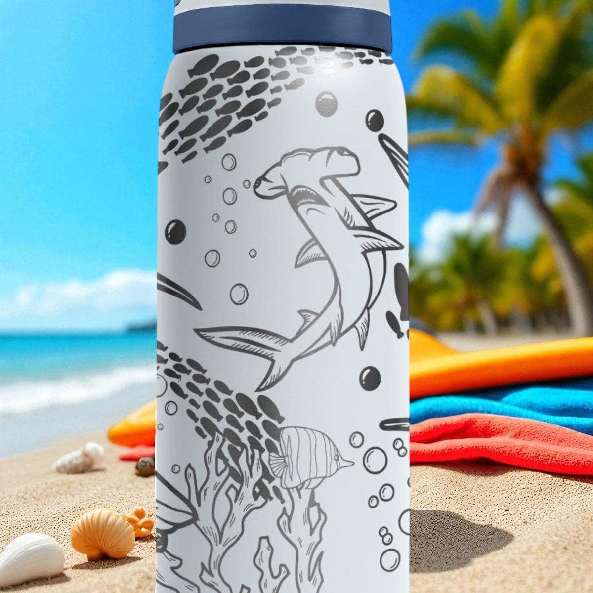 Shark Engraved Owala Tumbler – 16oz 24oz 32oz 40oz Sea Life FreeSip Cup with Coral Reef Design – Gift for Marine Lovers