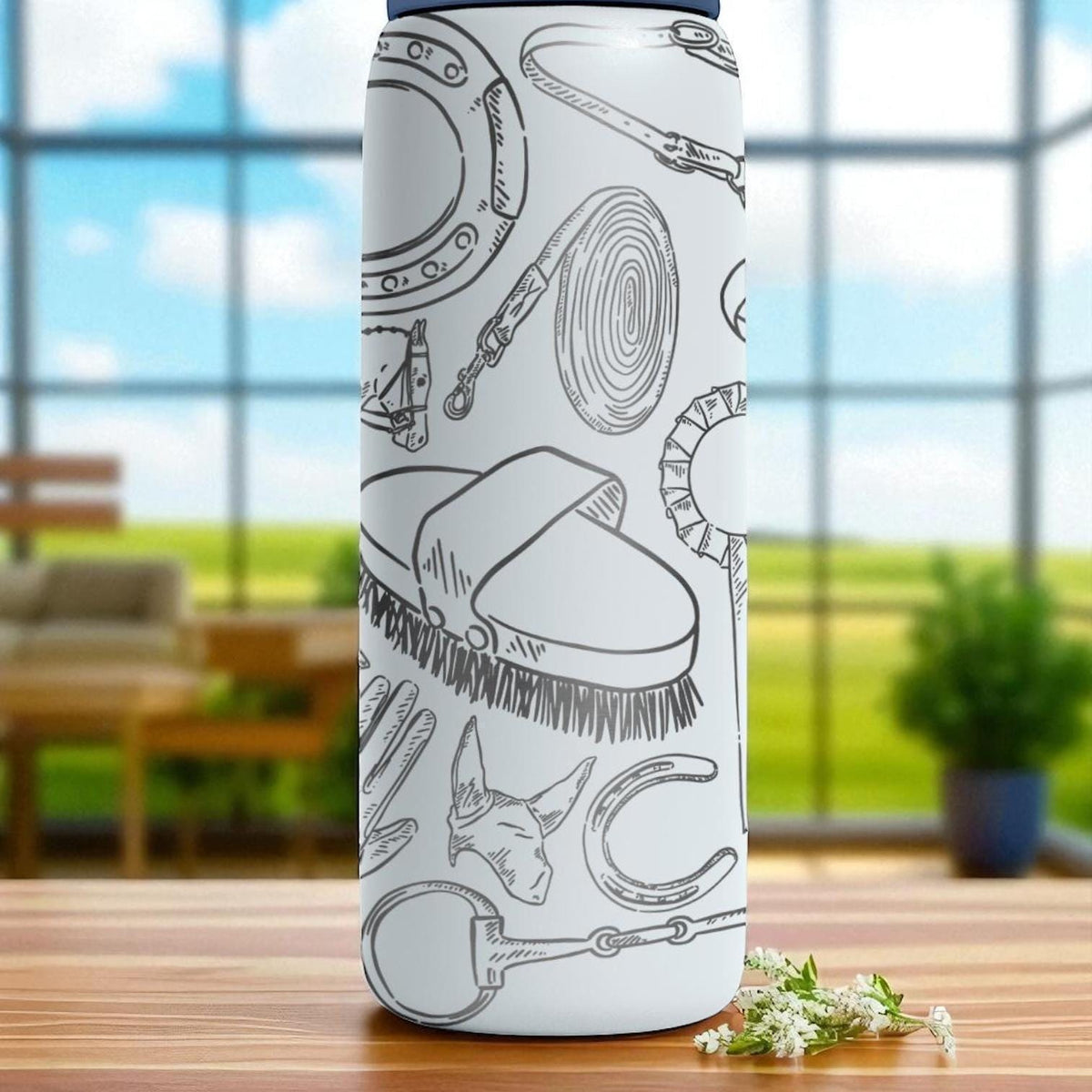 Engraved Horse Tumbler – Owala Water Bottle with Equestrian Design – Riding Gear Engraving – 16oz 24oz 32oz 40oz