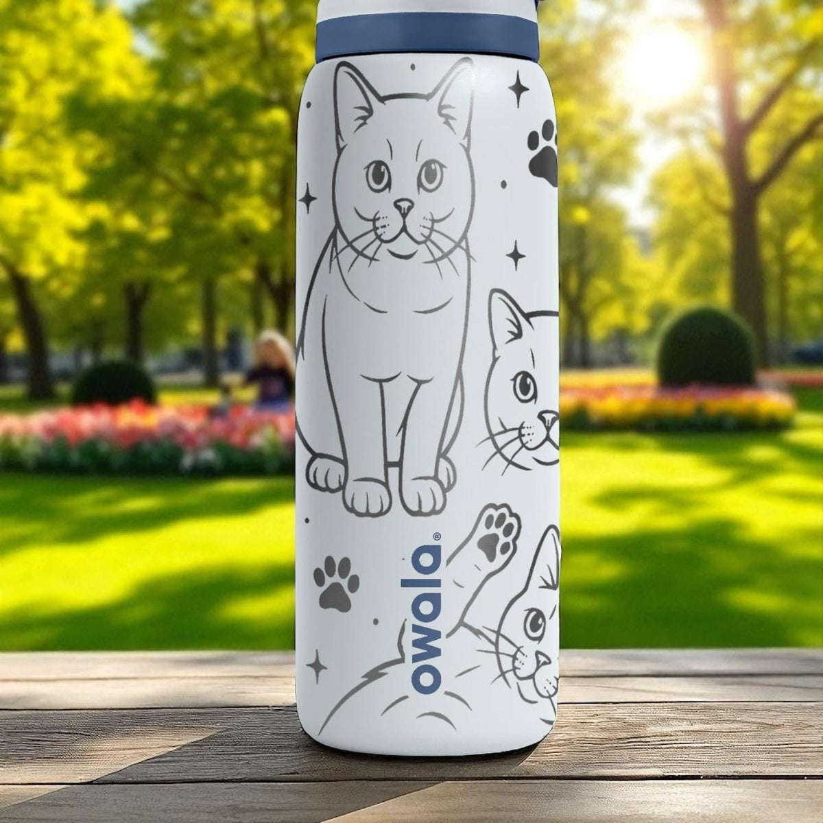 Engraved Burmese Cat Owala Bottle – 16oz 24oz 32oz 40oz – Pet Lover Gift, Cute Round Face Cat Tumbler for Cat Moms