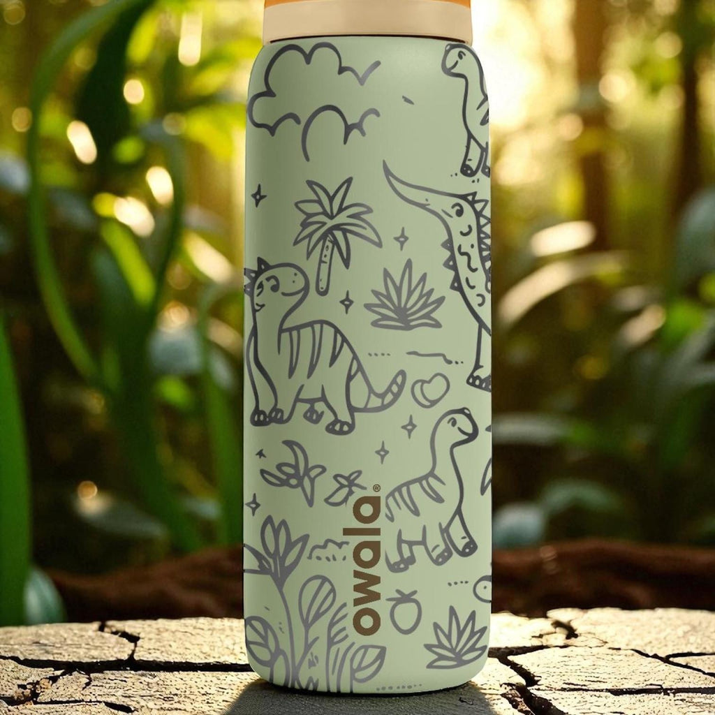 Dinosaur Engraved Owala Tumbler – 16oz 24oz 32oz 40oz Jurassic FreeSip Cup with Prehistoric Wrap – Gift for Kids and Dino Fans