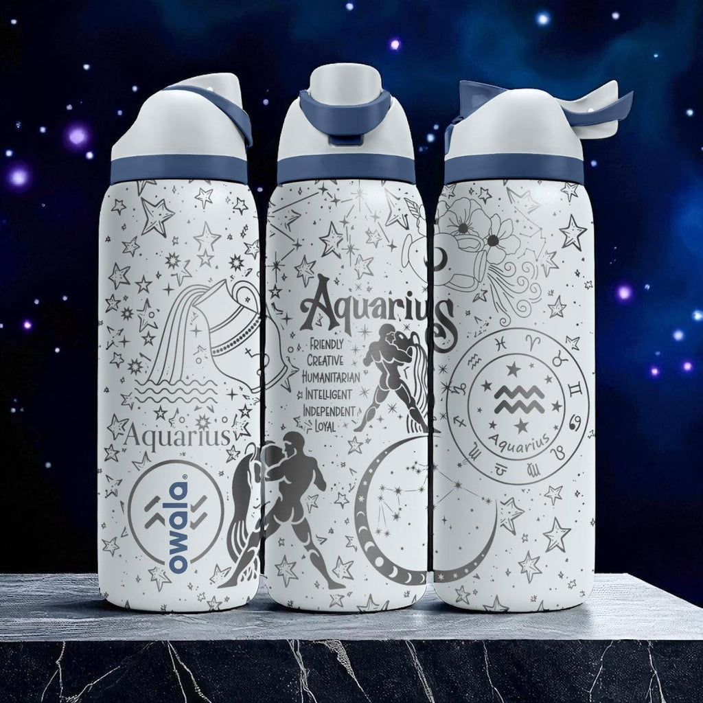 Aquarius Zodiac Owala Bottle – 16oz 24oz 32oz 40oz Engraved Astrology Gift – Water Bearer Sign Cup – January February Birthday Bottle