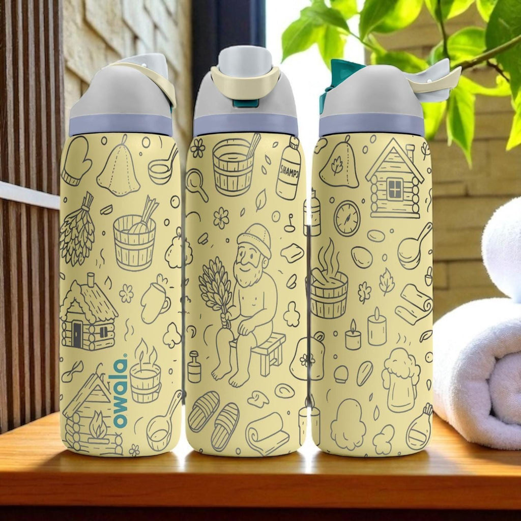 Owala Sauna Tumbler – 16oz 24oz 32oz 40oz – Engraved Russian Bath Theme Water Bottle – Funny Gift for Sauna Lovers
