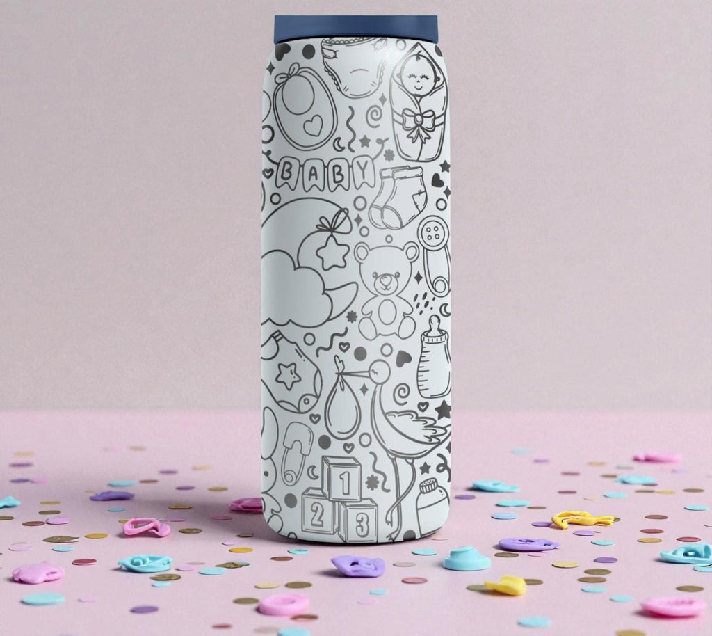 Baby Shower Engraved Owala Bottle – Cute Baby Icons & Nursery Pattern – New Mom Gift Stainless Cup 16oz 24oz 32oz 40oz  ⸻
