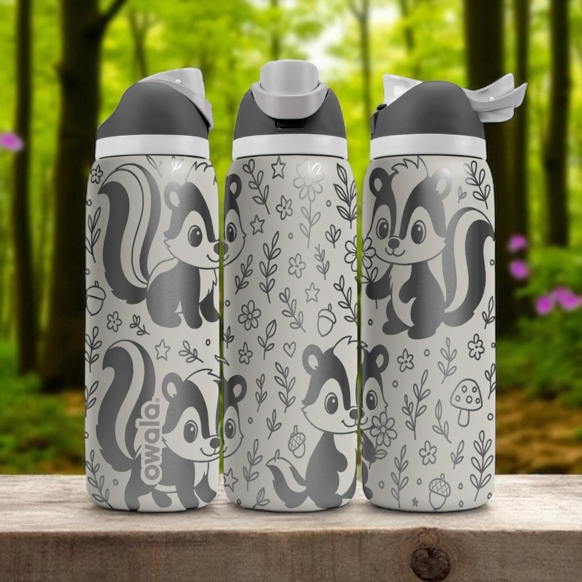 Woodland Skunk Owala Bottle – 16oz 24oz 32oz 40oz Engraved Animal Cup – Cute Forest Gift – Nature Theme Kids Tumbler