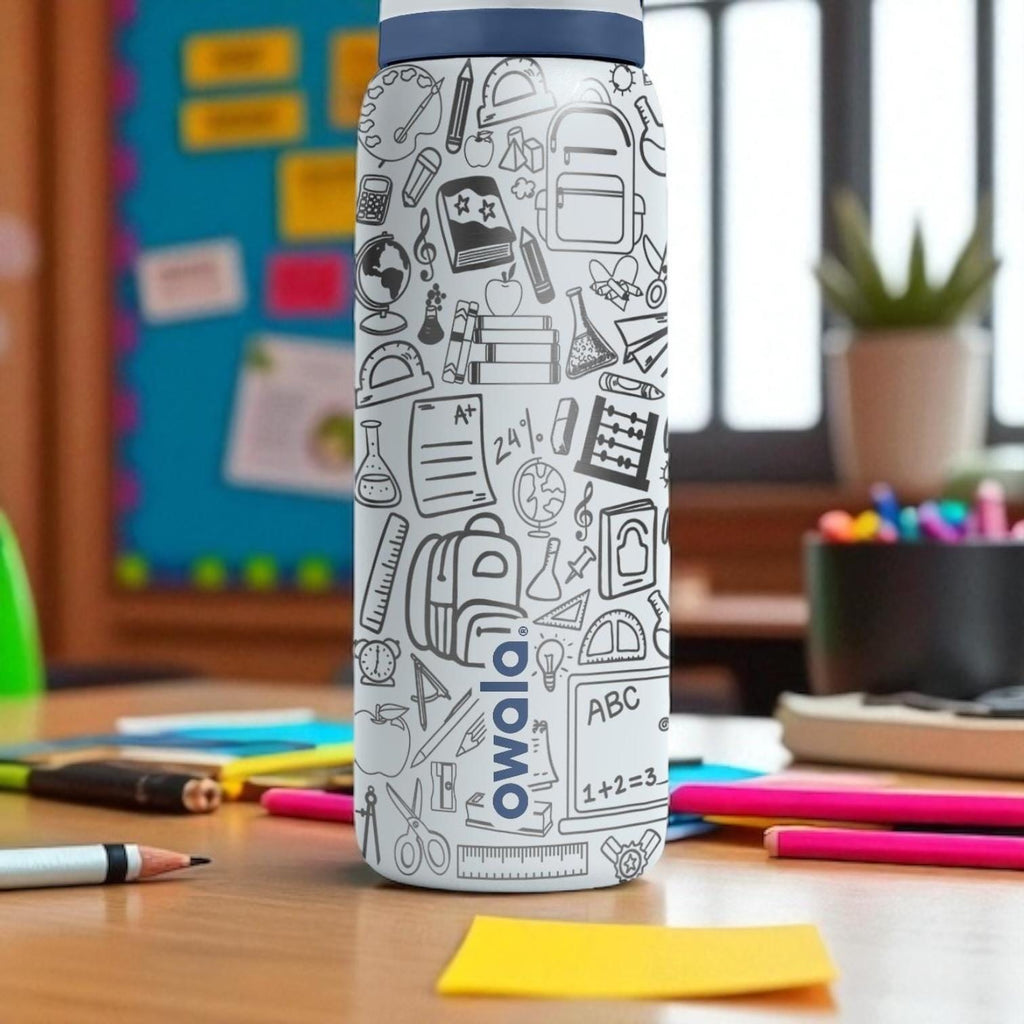 Back to School Owala Engraved Water Bottle – 16oz 24oz 32oz 40oz – Student Teacher Gift, Classroom Doodle Tumbler