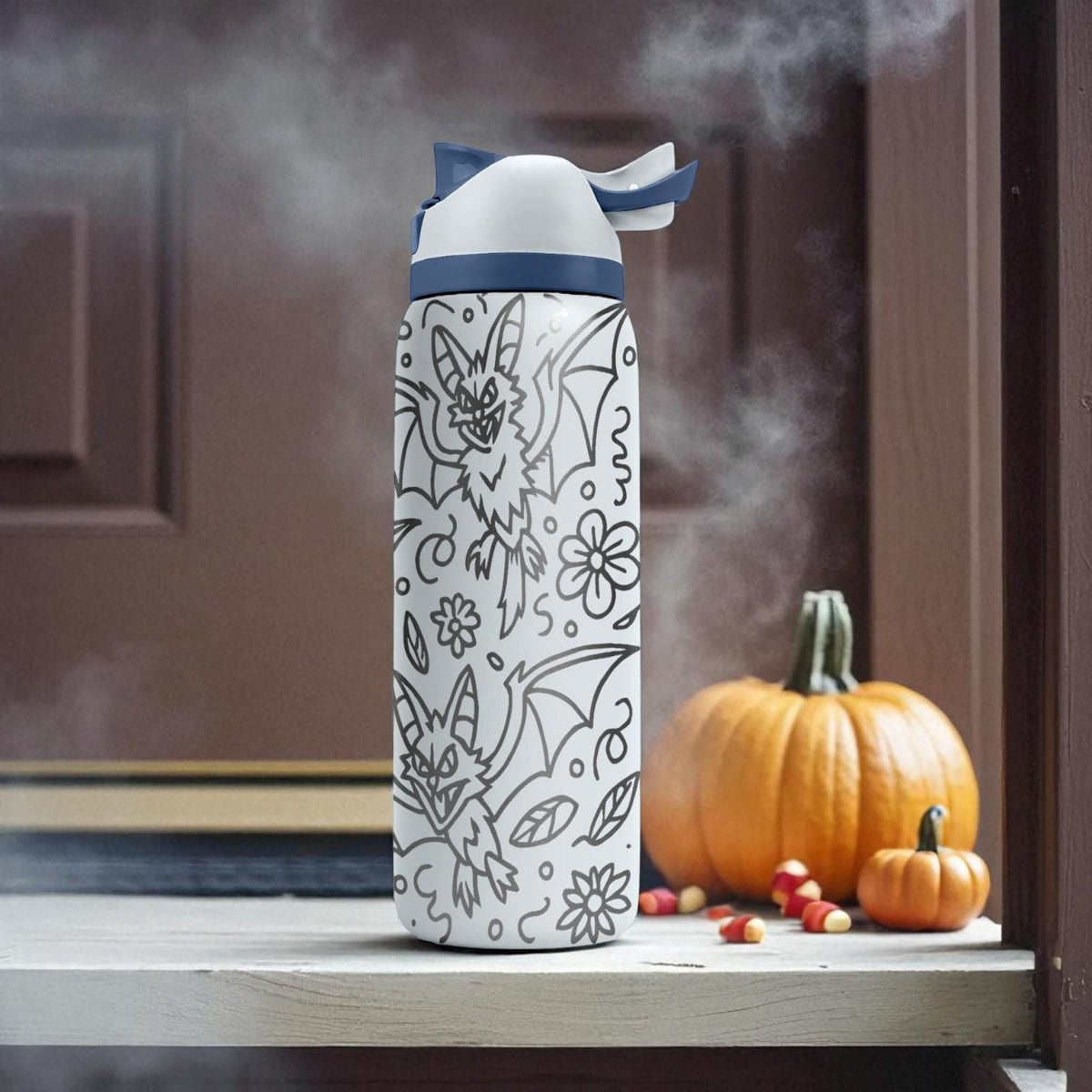 Halloween Bats Engraved Owala Bottle – Spooky Bat Wrap Design – Stainless Steel Cup 16oz 24oz 32oz 40oz