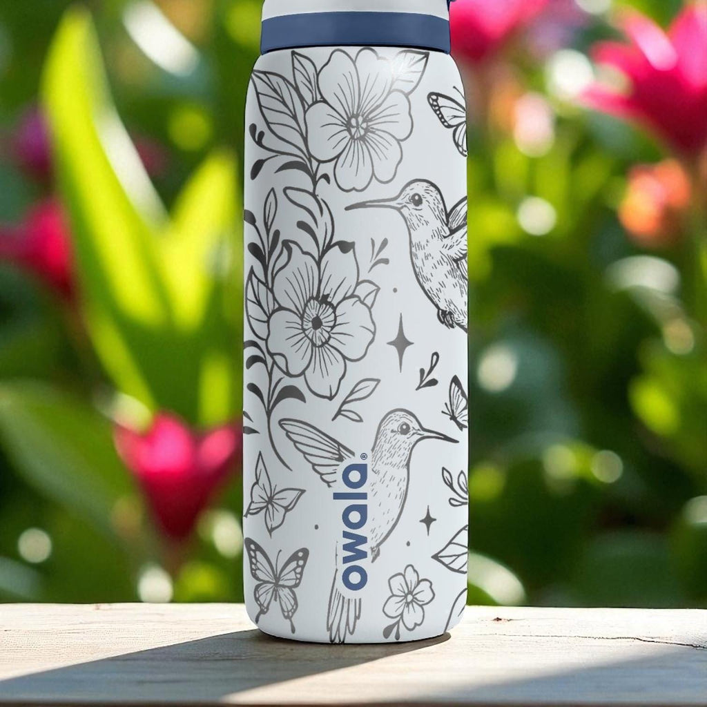 Engraved Hummingbird Owala Tumbler – Floral Water Bottle with Birds and Flowers – 16oz 24oz 32oz 40oz