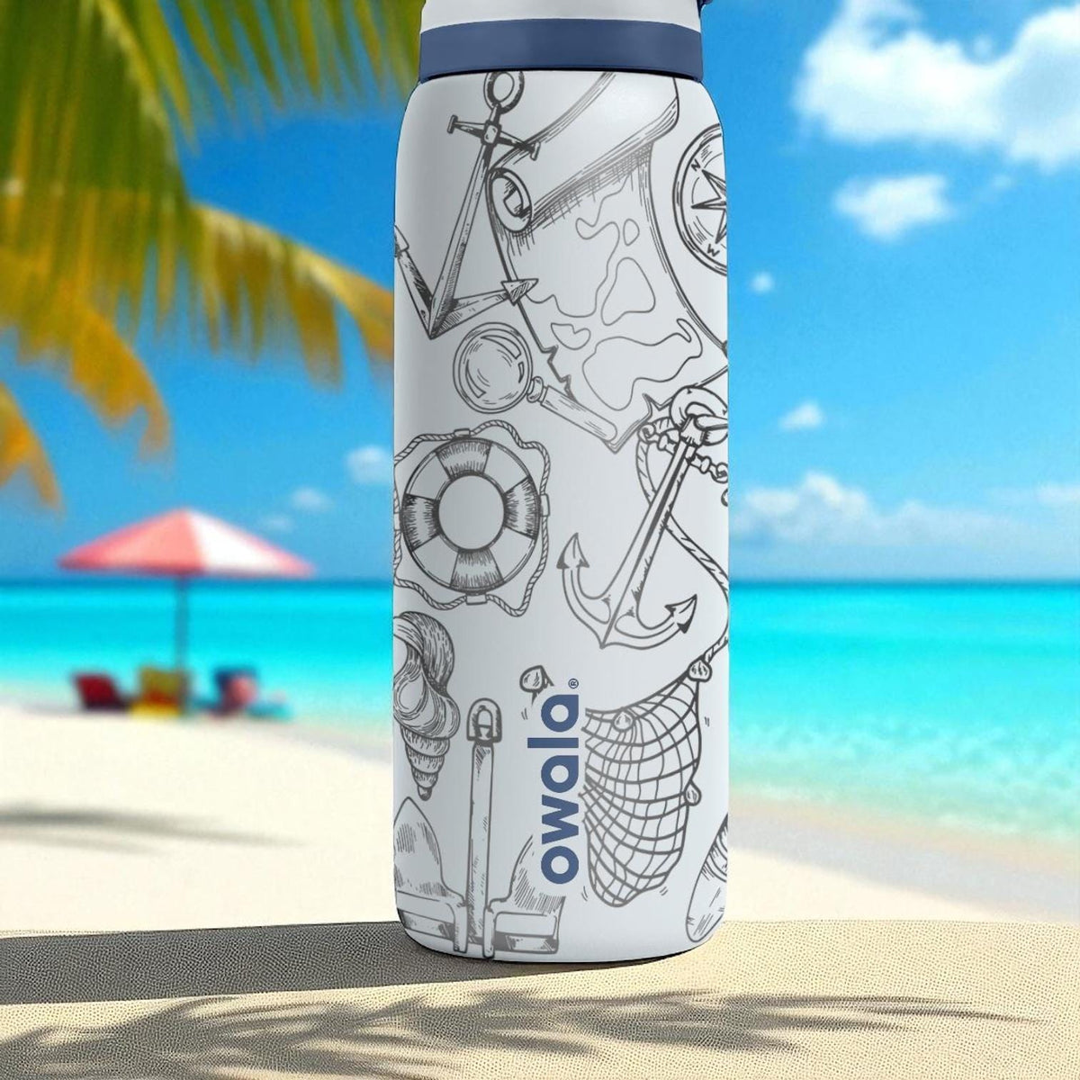 Nautical Owala Bottle – 16oz 24oz 32oz 40oz Engraved Maritime Water Bottle – Anchor and Sailor Theme – Ocean Lover Gift Cup