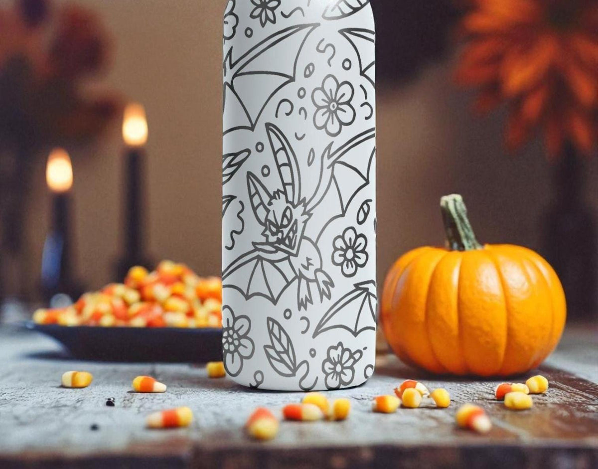 Halloween Bats Engraved Owala Bottle – Spooky Bat Wrap Design – Stainless Steel Cup 16oz 24oz 32oz 40oz