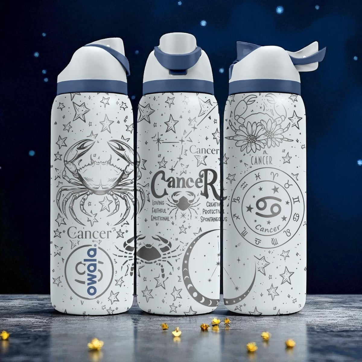 Cancer Zodiac Owala Bottle – 16oz 24oz 32oz 40oz Engraved Water Bottle Gift – Astrology Crab Sign Cup for Her or Him – July Birthday