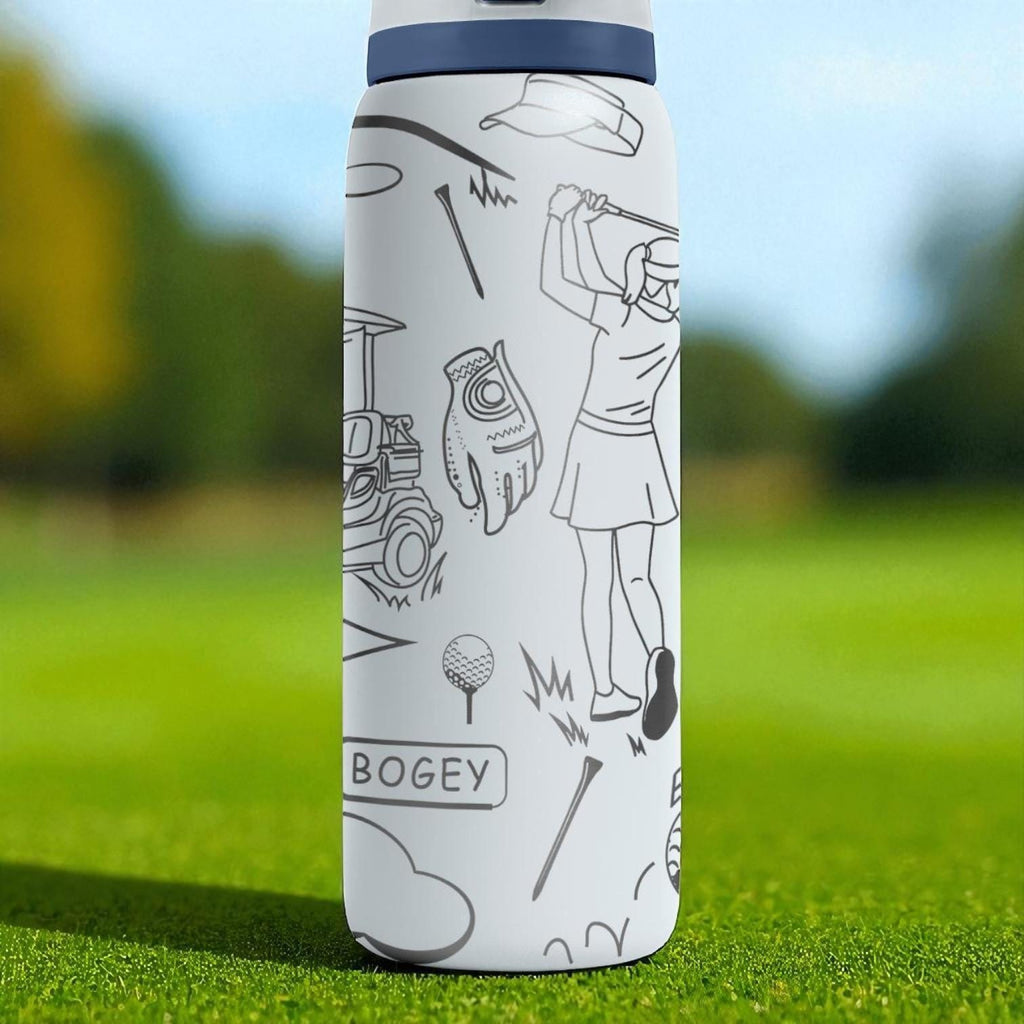 Golf Lady Owala Bottle – Engraved Golf Wrap Design – Sports Stainless Steel Cup 16oz 24oz 32oz 40oz