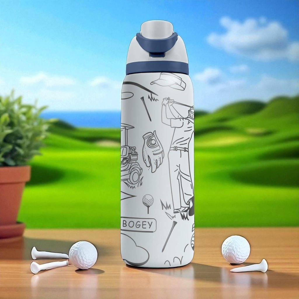 Engraved Golf Tumbler – Owala Bottle with Golf Cart and Clubs – Funny Golfer Gift – 16oz 24oz 32oz 40oz Water Bottle