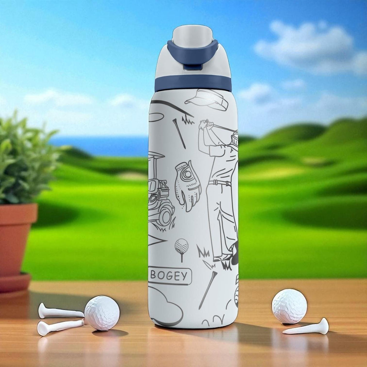 Engraved Golf Tumbler – Owala Bottle with Golf Cart and Clubs – Funny Golfer Gift – 16oz 24oz 32oz 40oz Water Bottle