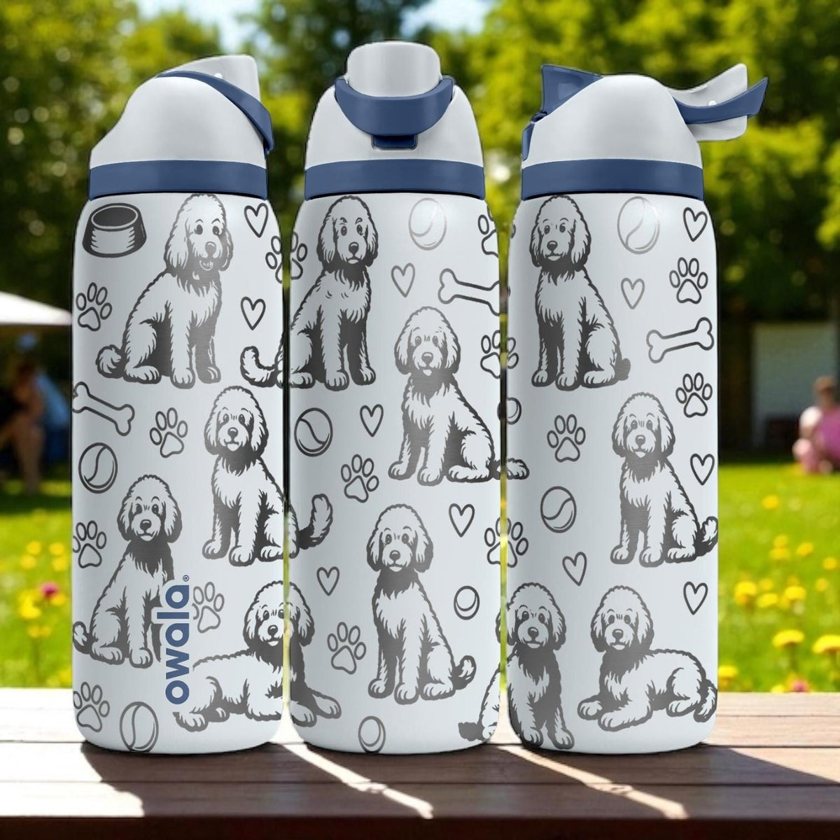 Cute Labradoodle Engraved Owala Bottle – Fluffy Dog Tumbler with Hearts and Paws – 16oz 24oz 32oz 40oz Pet Gift Idea