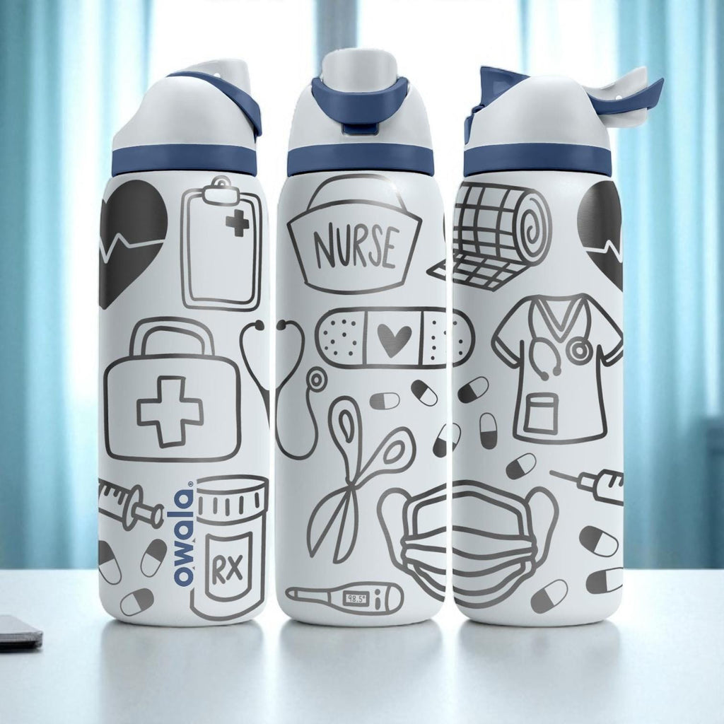 Nurse Owala Bottle – 16oz 24oz 32oz 40oz Medical Engraved Design – Gifts for Nurses Doctors EMTs – Hospital Theme Water Bottle